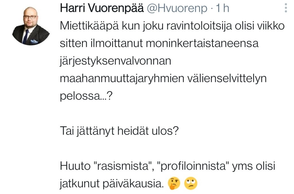 ravintola rasismi profilointi