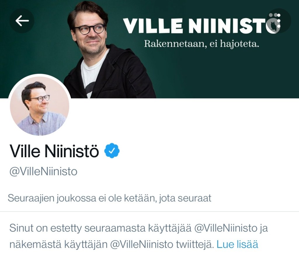 ville niinistö twitter bann