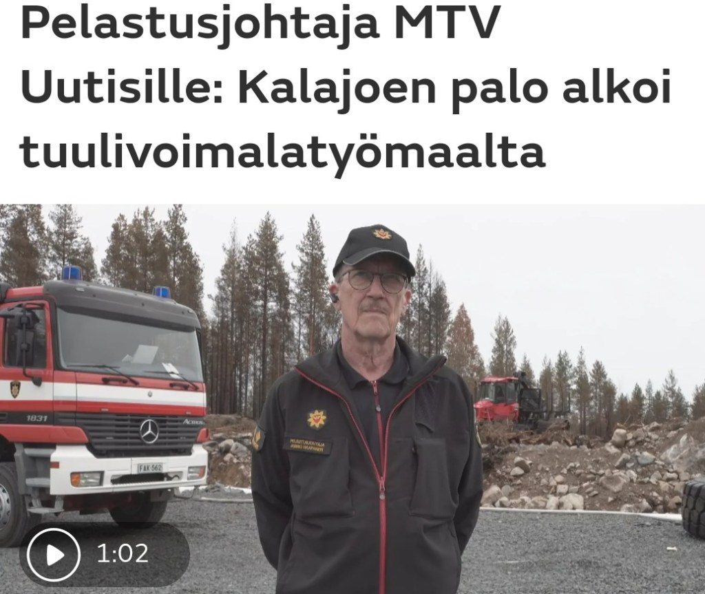 kalajoki tulipalo tuulivoimalatyömaa metsäpalo