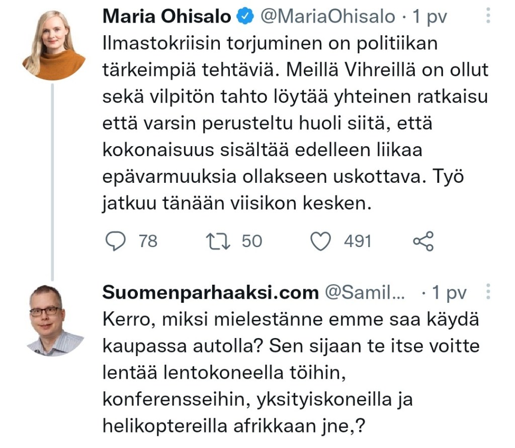 maria ohisalo ilmastokriisi vihreät