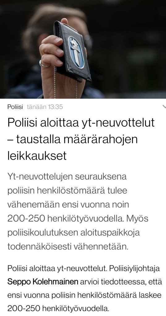 poliisiylijohtajaseppo kolehmainen ohisalo poliisi määrärahat