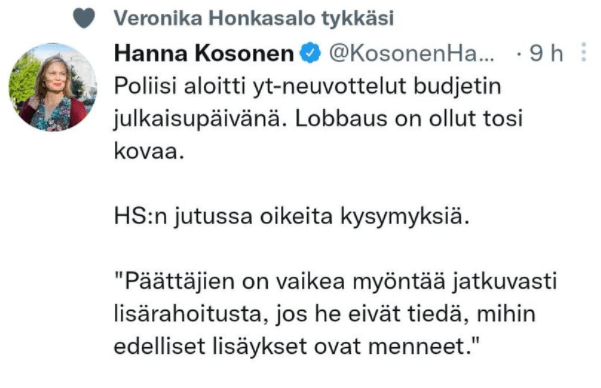 veronika honkasalo hanna kosonen poliisin yt-neuvottelut lobbaus