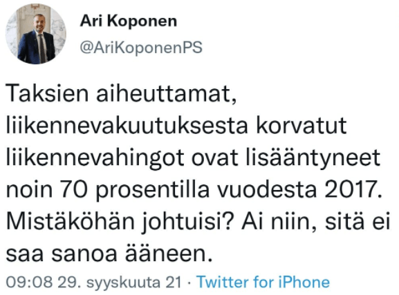 ari koponen taksien aiheuttamat liikennevahingot