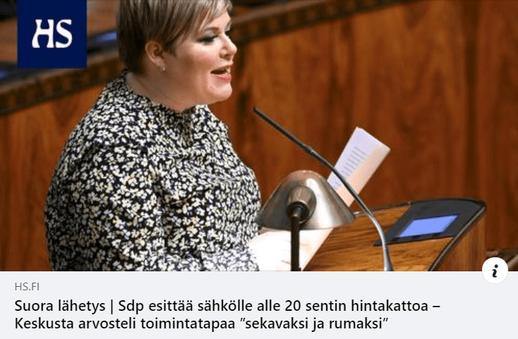 saarikko marin sähkön hinta pörssisähkö hintakatto
