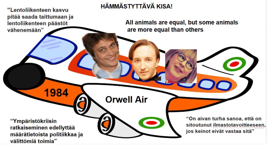 silvia modig aino-kaisa pekonen ilmari nurminen hämmästyttävä kisa amazing race päästöt lentäminen kerosiini saasteet ympäristönsuojelu vasemmistoliitto sdp