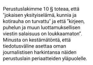 perustuslaki yksityiselämä viesti rydman 