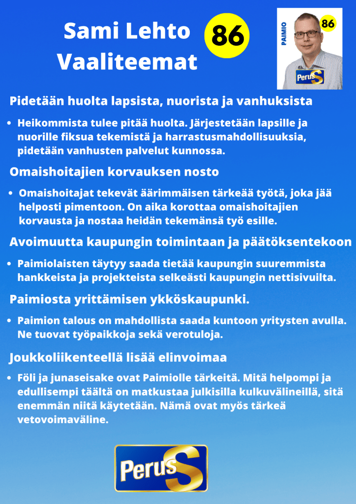 kuntavaalit 2021 perussuomalaiset sami lehto