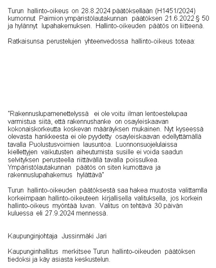 paimio kaupunginhallitus esityslista tuulivoimala huso-pöylä