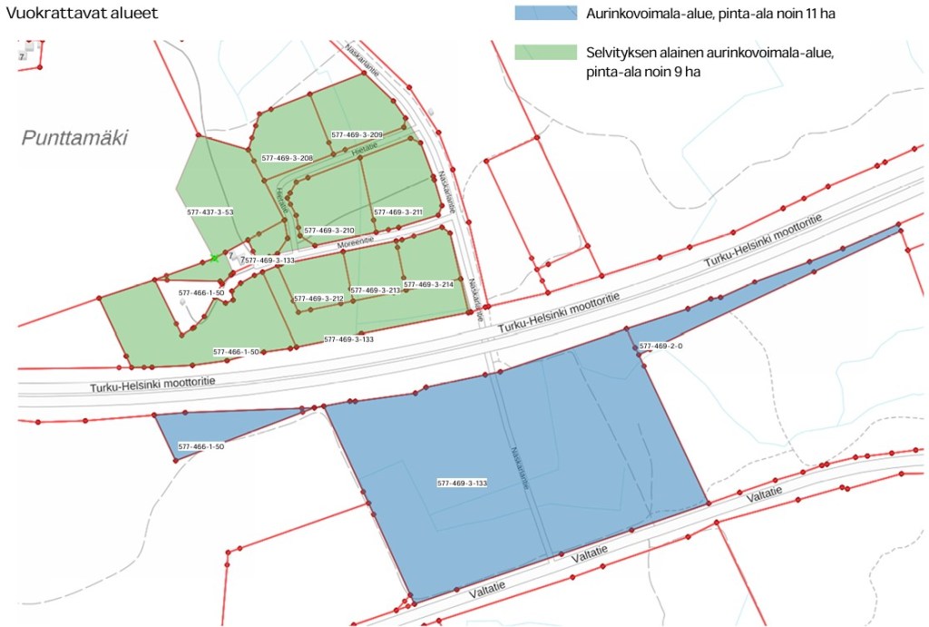 paimio aurinkovoimala alight vuokrattava alue maanvuokra saaren alue saari